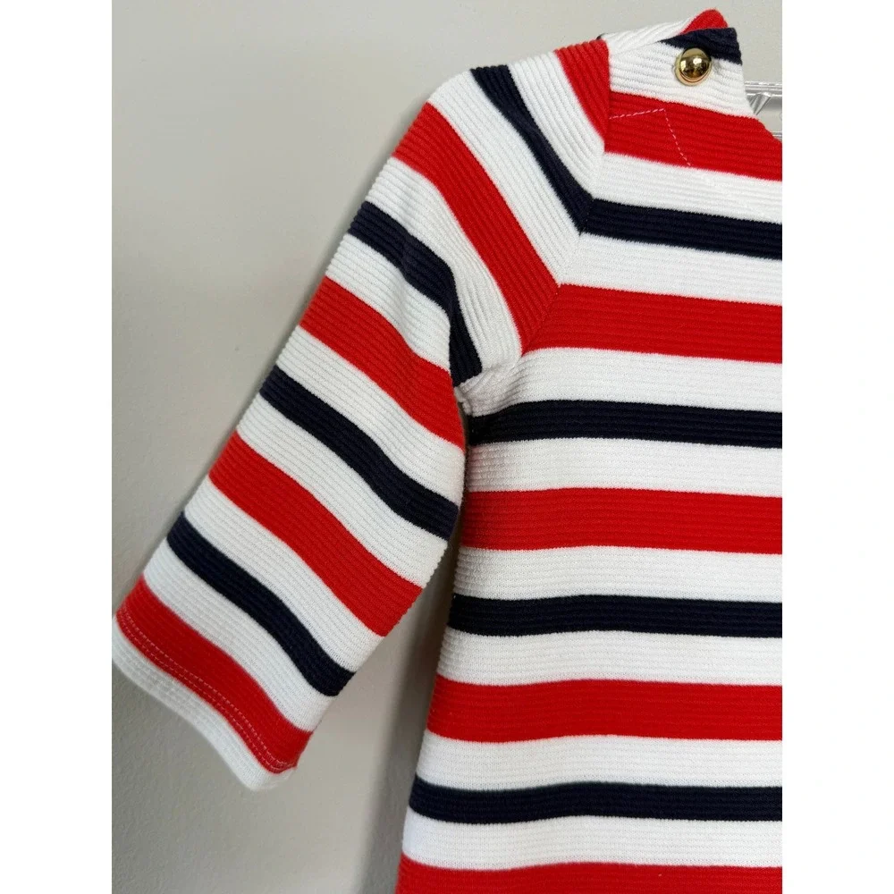 Janie and Jack Knit Dress Girls 4 Red White Blue Nautical Striped Ruffle Pockets